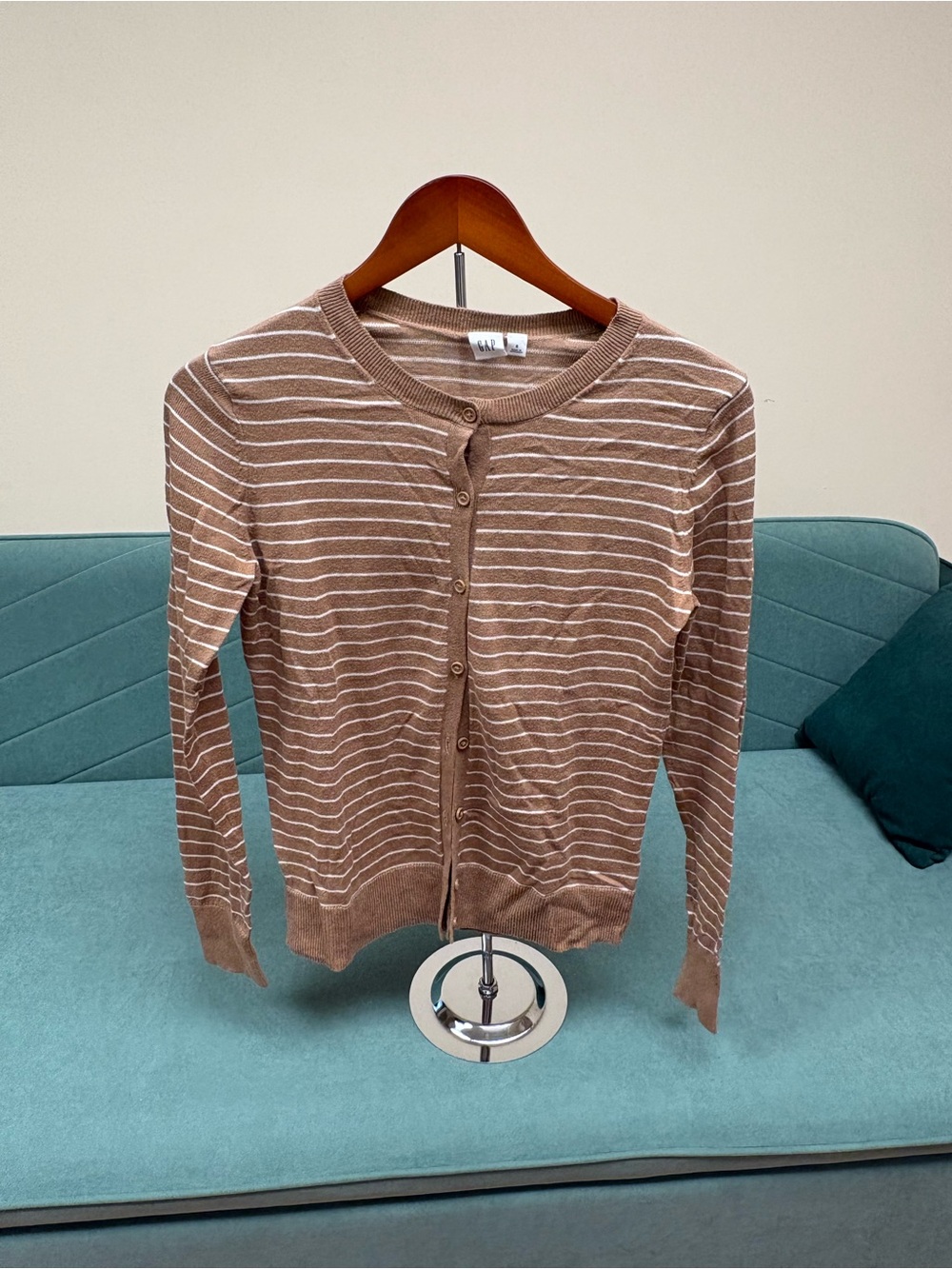 GAP Brown and Cream Striped Button-Front Cardigan